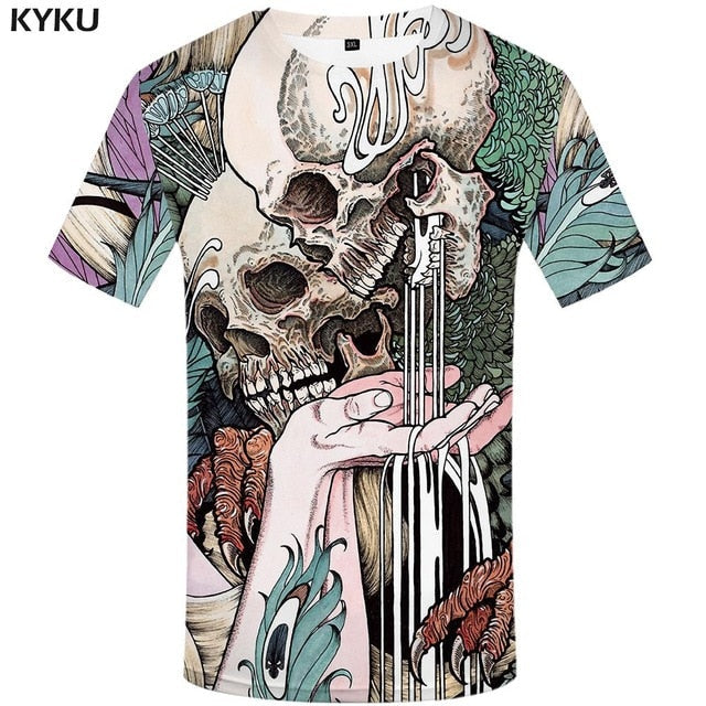 Skull T-shirt Men Flower Tshirts Casual Character Anime Clothes Harajuku Tshirt Printed Animal T-shirts 3d