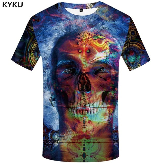 Skull T-shirt Men Flower Tshirts Casual Character Anime Clothes Harajuku Tshirt Printed Animal T-shirts 3d